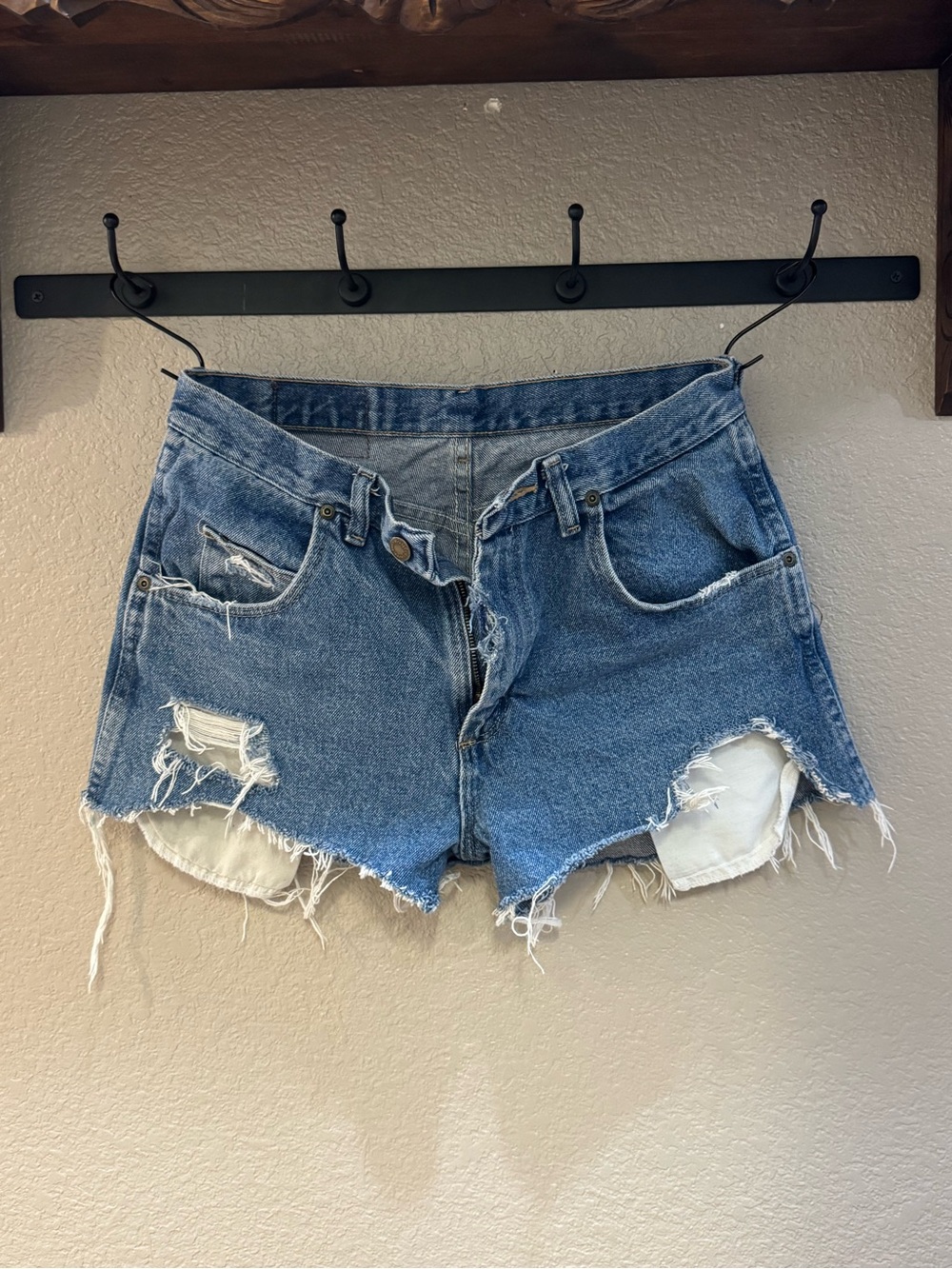 Wrangler Distressed Blue Denim Cutoff Shorts